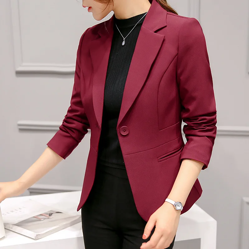 Wine Red Women's Long-sleeved Suit Jacket, Korean Style Slim Short Coat Women,（ ChinaSize） M-XXXL, Girl's Blazers.