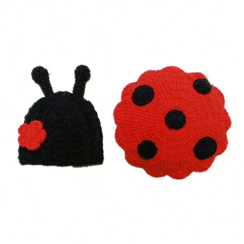 Newborn Photography Outfit Baby Beetle Ladybird Costume Handmade Knitted Romper Clothes Kids Boy Girl Photo Props Clothing