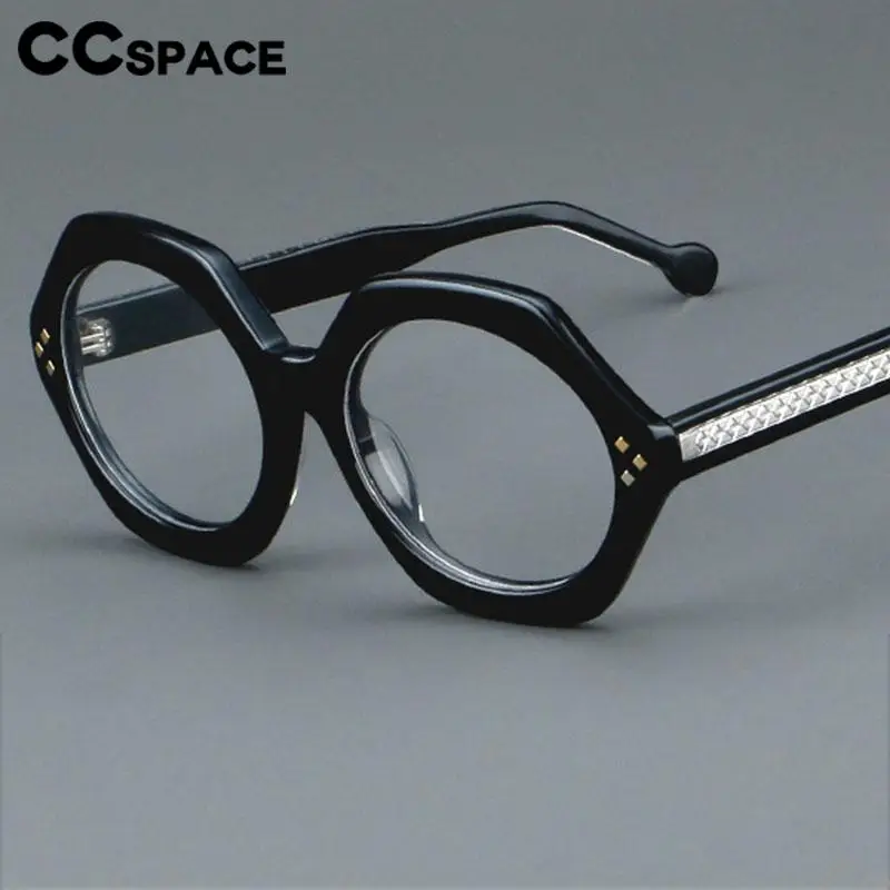 57286 Large Size Thicken Acetate Glasses Frames Vintage Round Optical Prescription Spectacles Men Women Trend Rivet Eyeglass