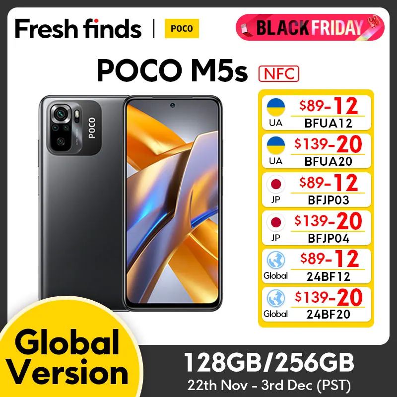 Global Version POCO M5s Smartphone MTK G95 64MP camera 6.43" AMOLED display 5000mAh 33W fast charging  NFC 396 sold204,699.28Save 87,733.72Free shippingPOCO Phone StoreSee previewSimilar items