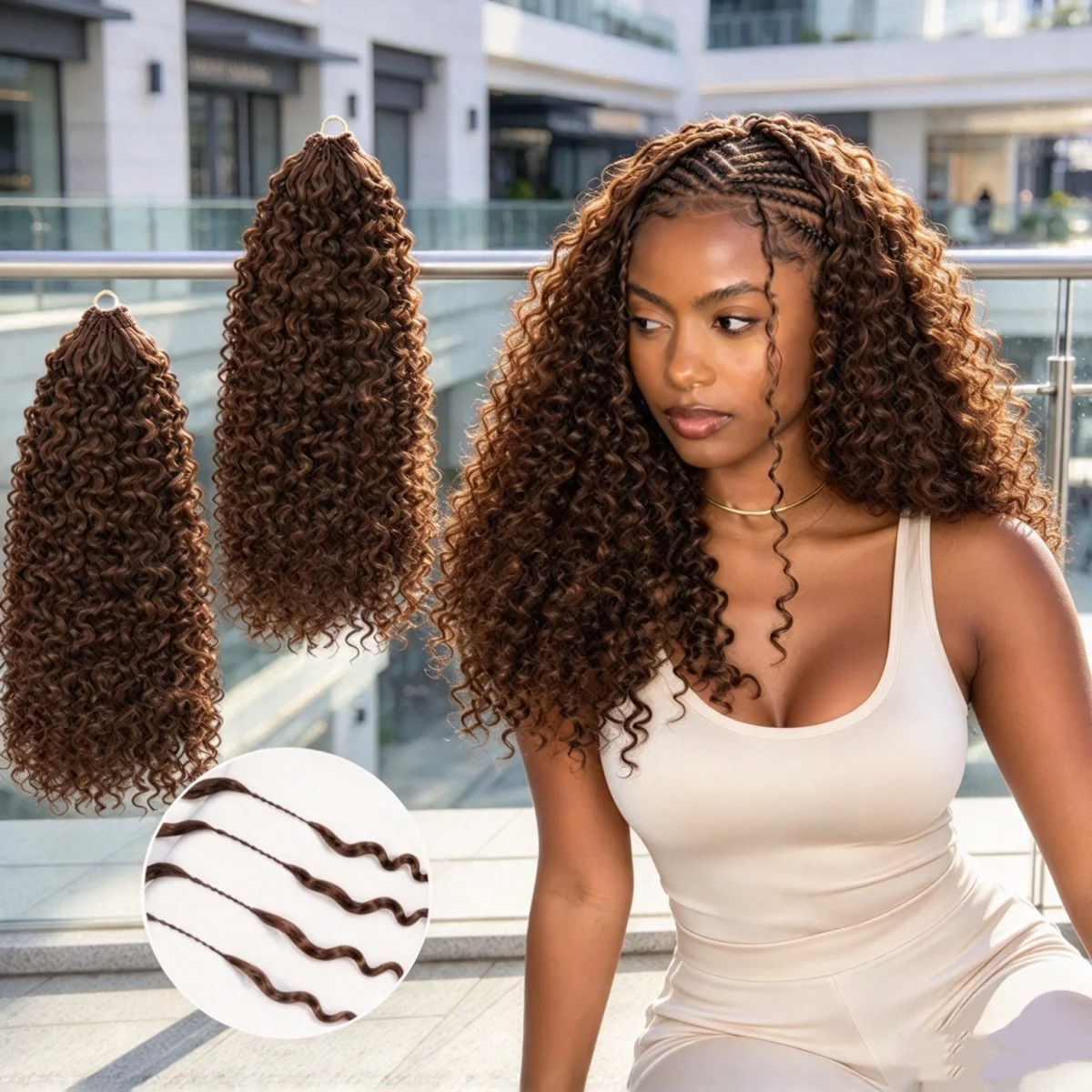 Burmese Water Wave Human Hair Braiding Hair Brown Knotless Pre Separated Deep Curly Feather Crochet Hair Invisible Human Hair Extensions For Women