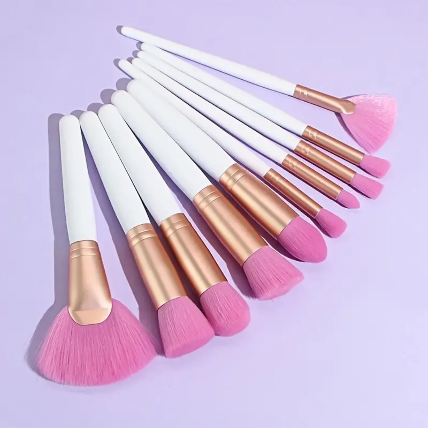 10pcs Pro Makeup Brushes Set - Complete Cosmetic Brush Kit for Powder, Foundation, Blush, Contour, Eyeshadow, Eyebrow, Fan & Mor