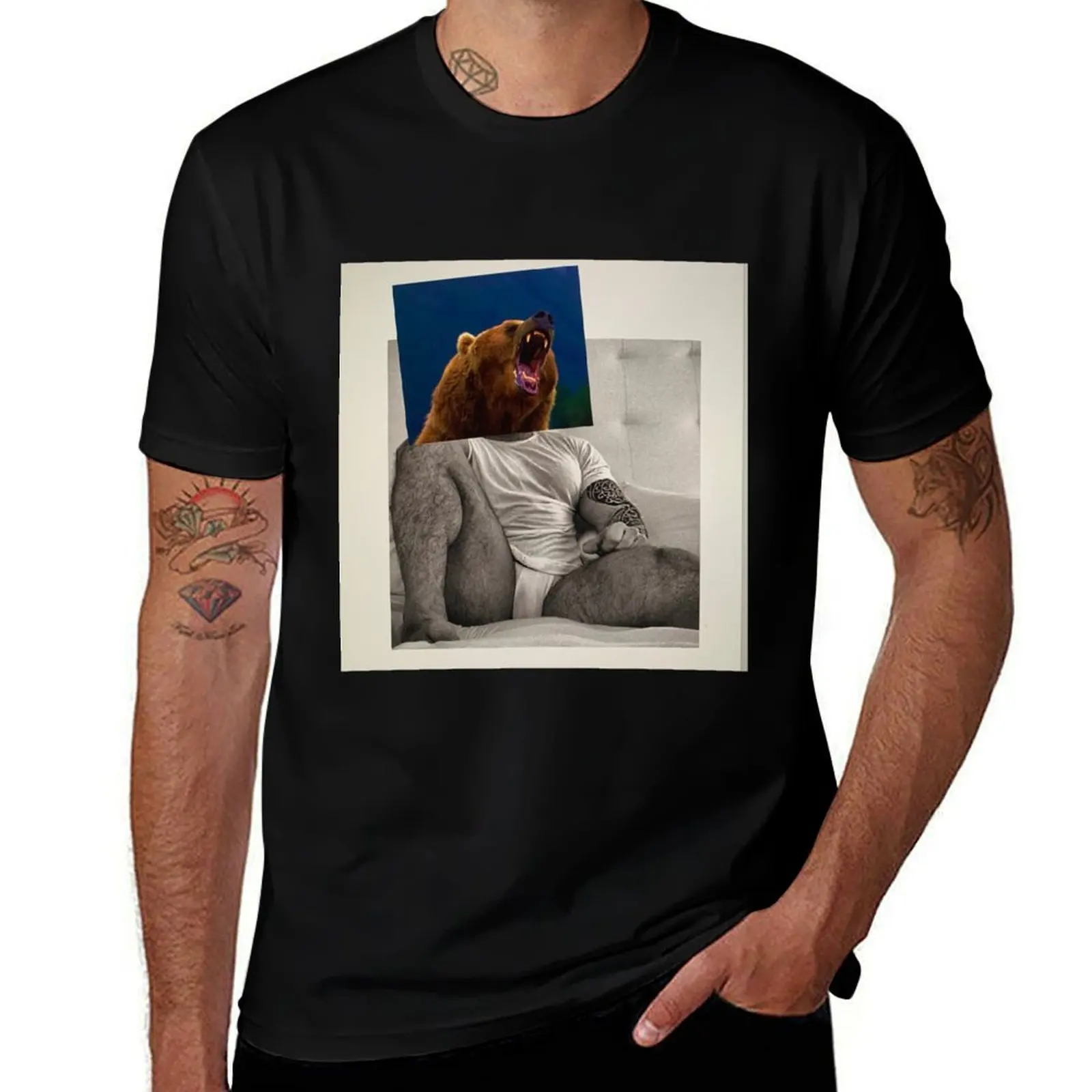 BEAR Tighty Whities - repurposed, up-cycled photo collage T-Shirt Casual Light Summer Short Sleeve Top T-Shirt