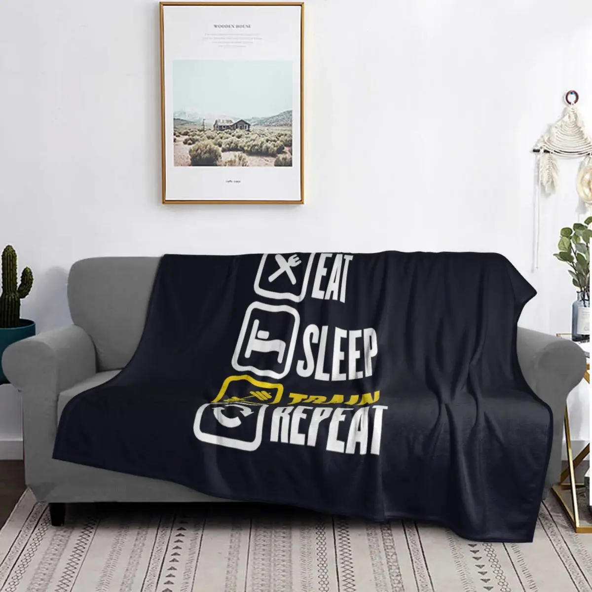 Eat Sleep Train Repeat Gym Motivational Quote Blankets Soft Flannel Throw Blanket Bedspread for Bed Living room Picnic Travel