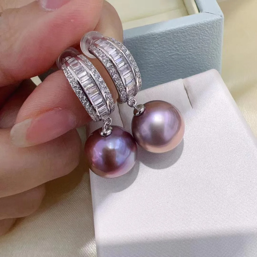 

hot AAAA+++ 9-10mm round natural south sea purple pearl earring 925s