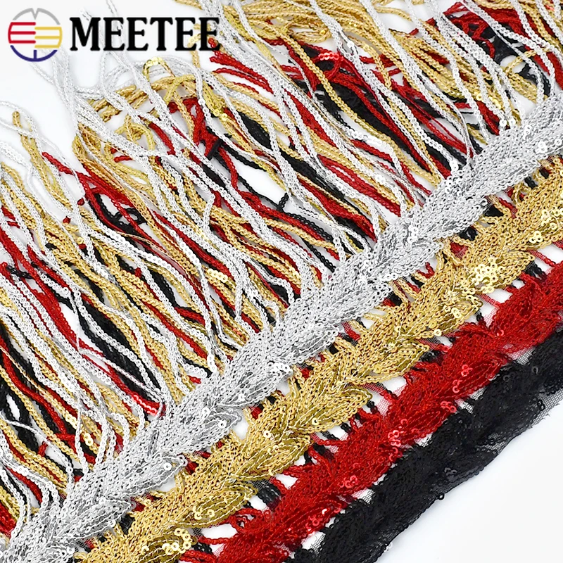 

5/10Yards 20cm Sequin Fringe Tassels Latin Dress Lace Trim Garment Decorative Trimmings Stitching Fringes Sewing Accessories