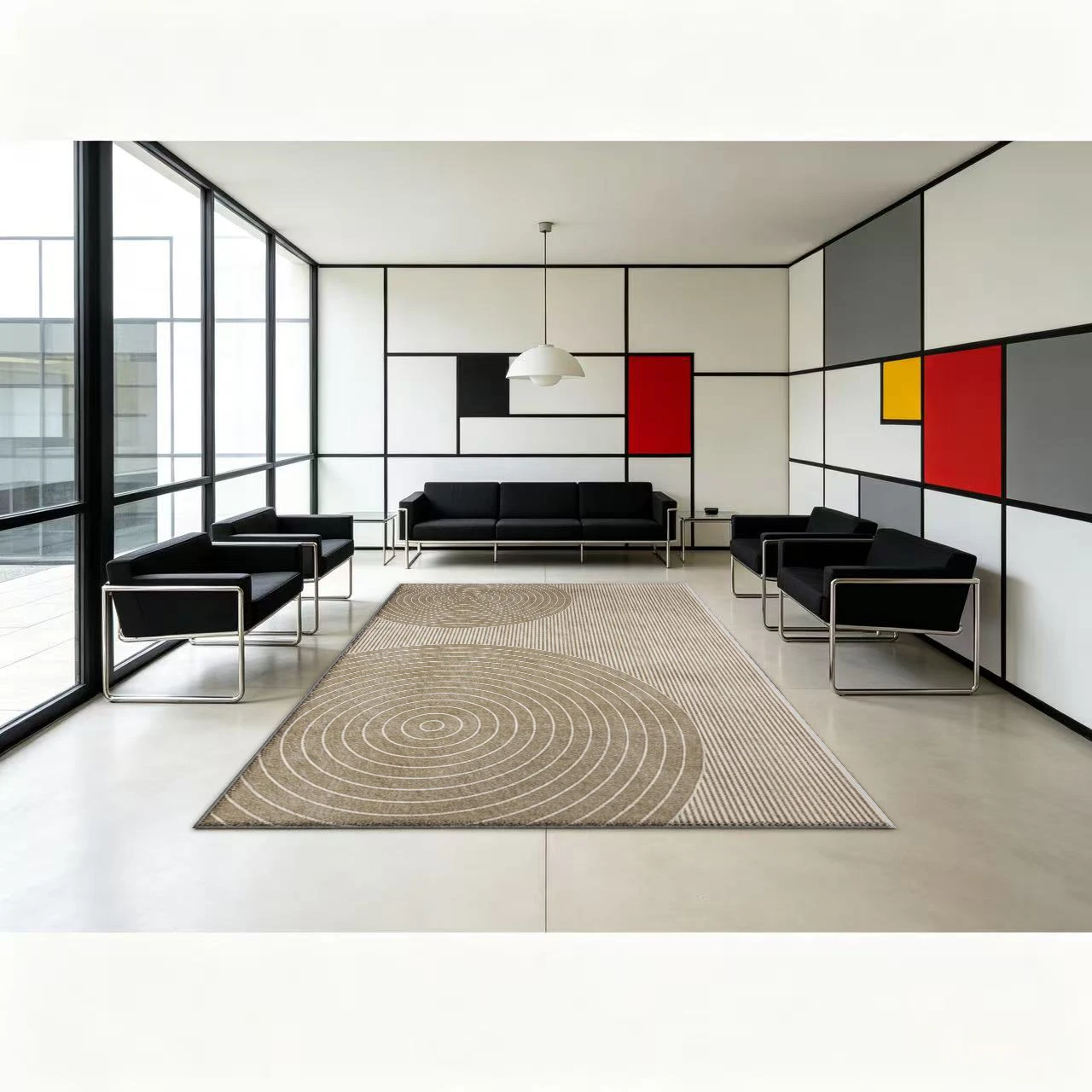 Beige Taupe Abstract Concentric Circle Carpet Flooring, Modern Geometric Non-Slip Area Rug for Living Room Bedroom Home Floor Mat
