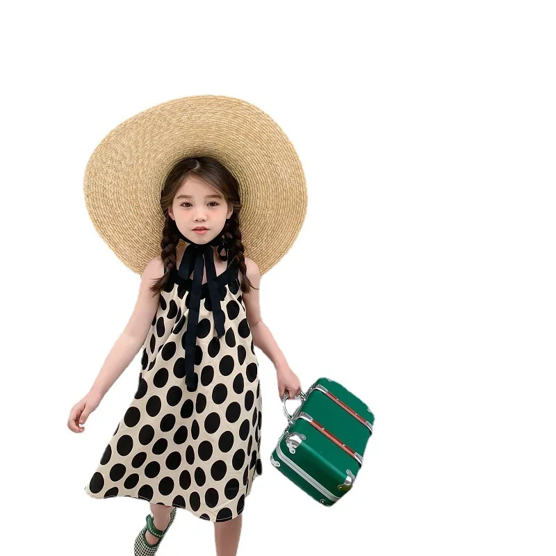 Summer Girls Dress Polka Dot V-Neck Sleeveless Dress Princess Dress 2022 New Children\'S Clothing Fashion Baby Kids Clothes