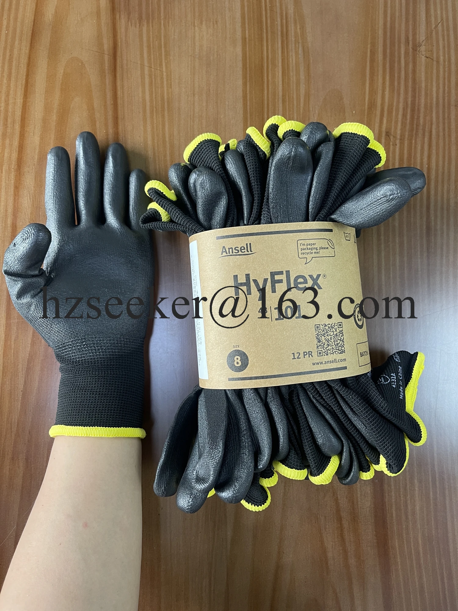 Ansell HyFlex 48-101 Sensilite® Nylon PU Palm Coated Gloves Oil Resistant Wear-Resistant Precise Operation Black 12 Pairs