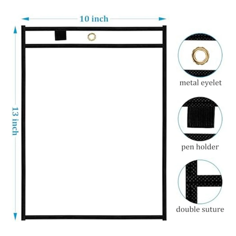 30 Pack Dry Erase Pockets Reusable Clear Note Holders Clear Hanging File Protectors For Classroom School Office Work Easy To Use