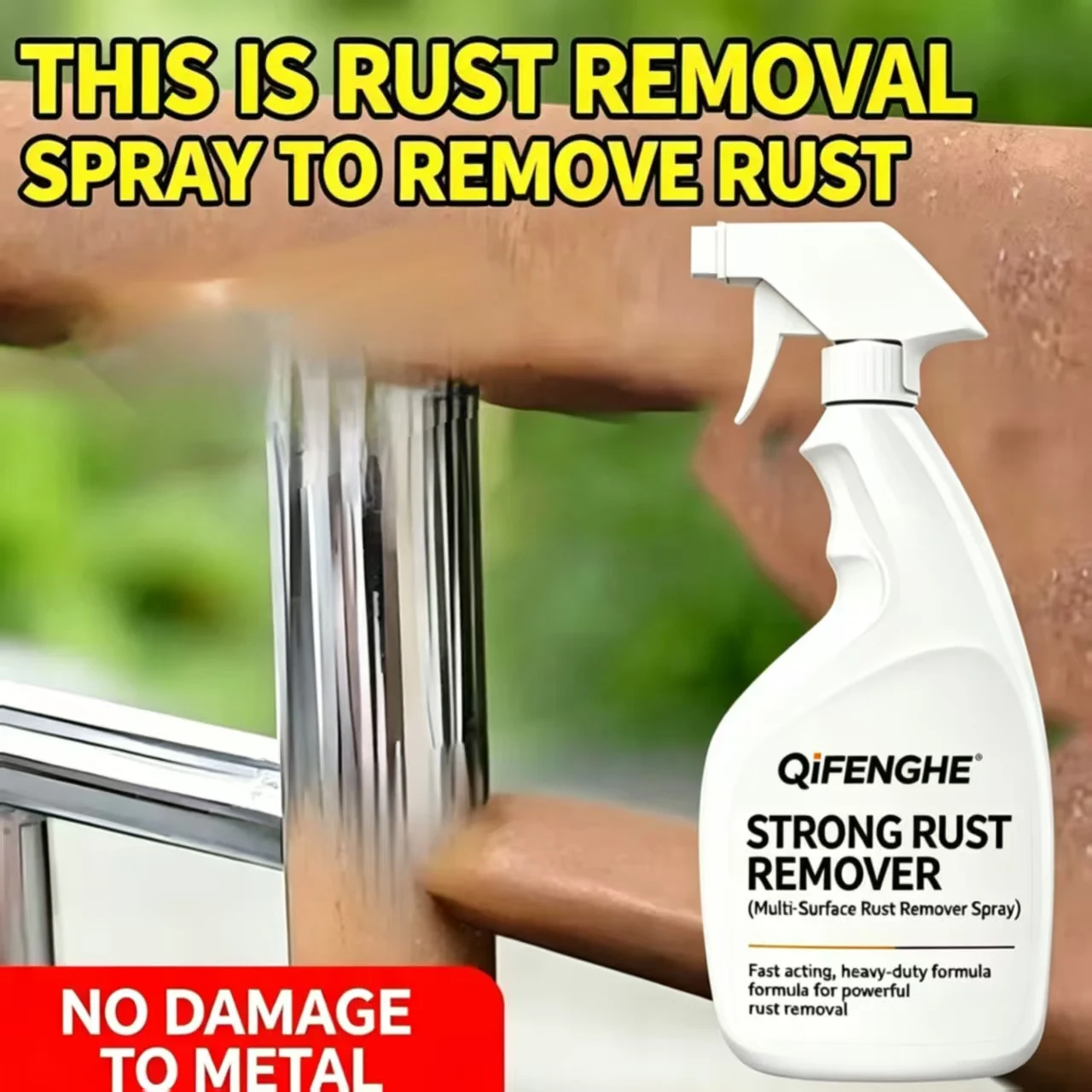 QiFENGHE Strong Rust Remover Spray 500ml (16.91oz), Heavy-Duty Fast-Acting Multi-Surface Rust Cleaner, No Damage No Residue Form