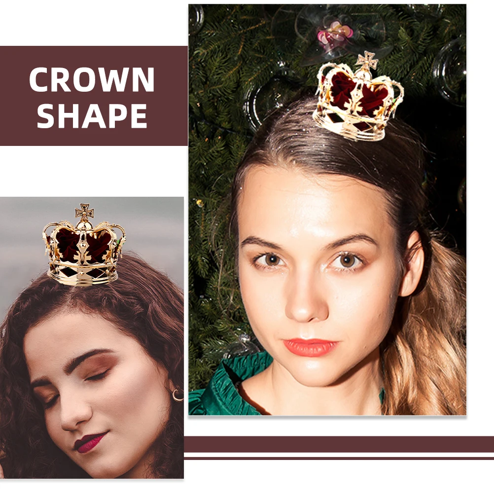 

2Pcs Crown Hairpin Red Durable Chic Halloween Cosplay Party Girls Hair Accessories Royal Medieval Crown Hair Clip