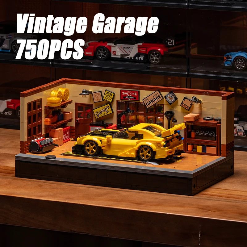 

750PCS Vintage Garage Model Building Blocks Sets Racing Car Toys Assembly Street View Bricks Modified Car Shop For Ideal Gifts