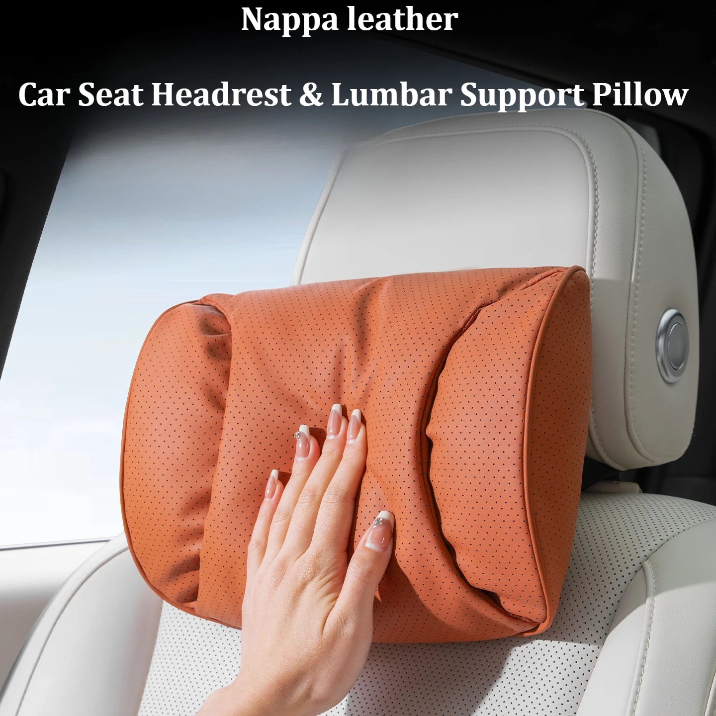 Nappa leather Car Seat Headrest Lumbar Support Pillow Neck pillow Waist Cushion Auto Interior Accessories for Long Drive Comfort