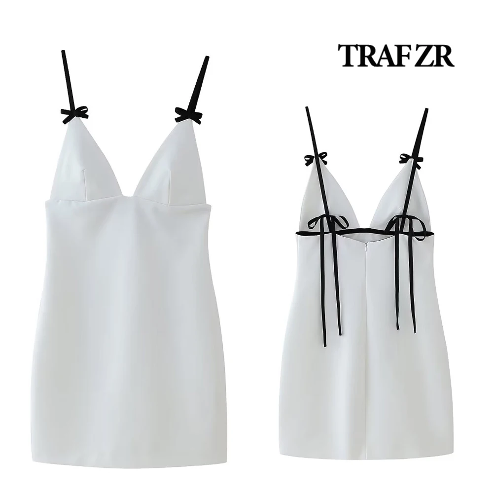 TRAF ZR Elegant Women Dresses with Bow Mini Dress Outfits Backless Fashion Summer Dresses 2024 O-NECK High Street Sleeveless