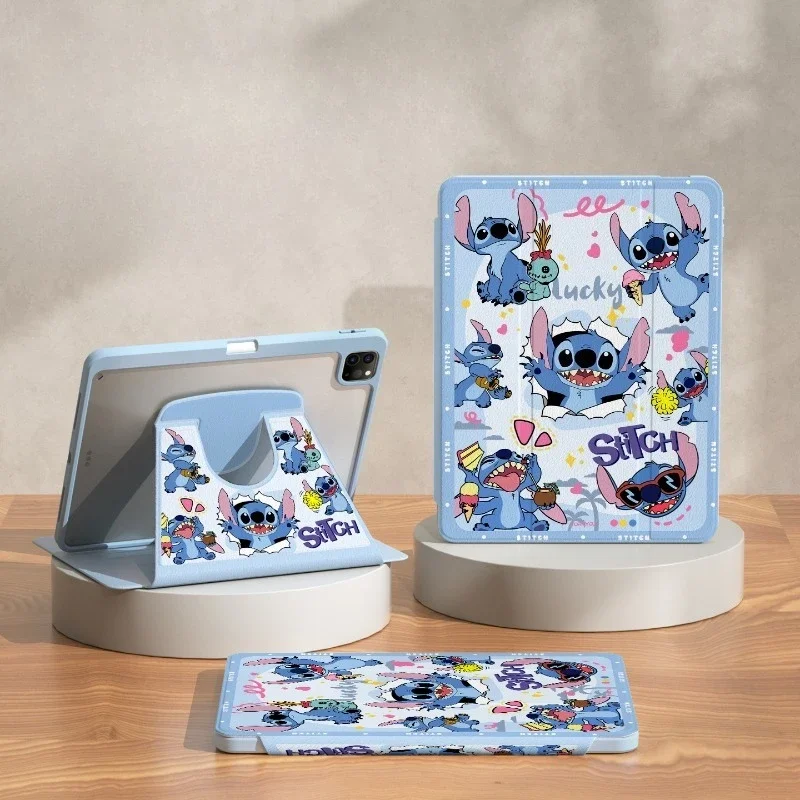 

Disney Stitch For iPad Case Funda ipad A16 Air3 4 5 Tablet Cover Ipad Pro 4 5 6 MIni 6 7 10th 11th Gen Rotating Protective Shell