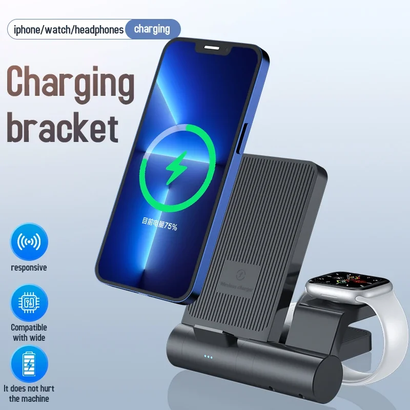 محطة شحن لاسلكية قابلة للطي 3 في 1 بقدرة 15 وات لهواتف iPhone 15 14 13 12 Pro Max Samsung S22 Airpods لساعة iWatch 6 5 4 3 قاعدة شحن