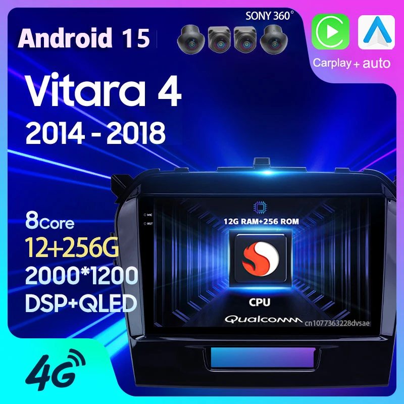 Android 15 Carplay Auto Per Suzuki Vitara 4 2014 2015 - 2018 Autoradio WIFI + 4G BT Navigazione 2 Din Lettore DSP Stereo GPS Video