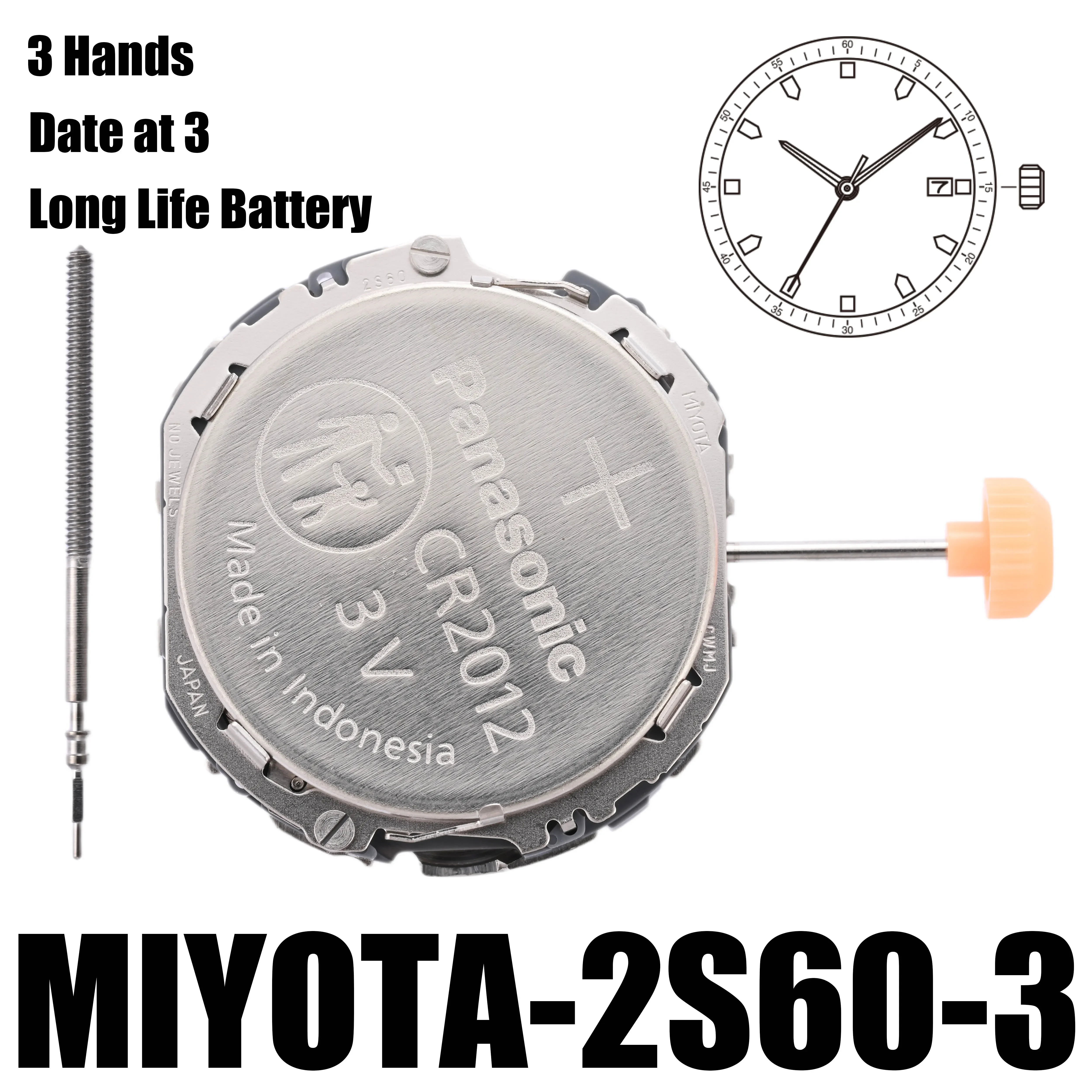 MIYOTA 2S60 Standard｜Movements MIYOTA Watch Movement Cal.2S60, 3 Hands Date Long Life Battery, Standard Movement.Size:10 1/2'''