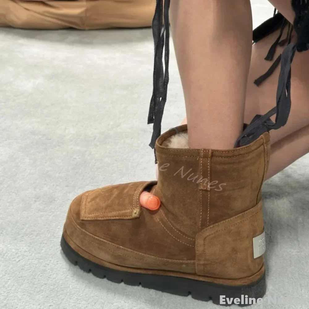 Plush Retro Denim Snow Boots Women Round Toe Thick Sole Slip On Anti-slip Mid Calf Boots 2025 Winter Warm New Fashion Short Boot