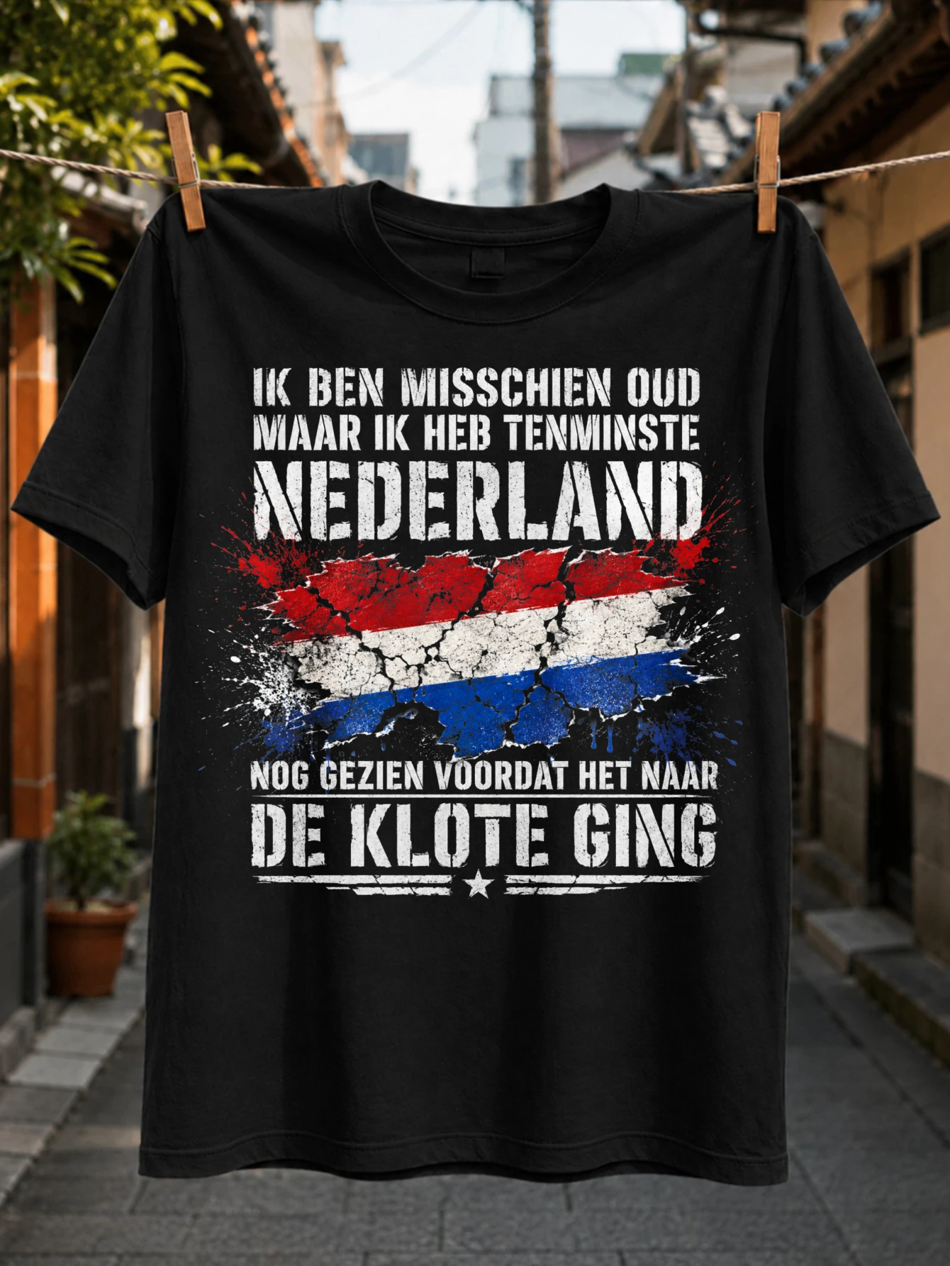 Dutch Nederland with Cracked Red Blue Fl-ag Splash Grunge Text and Heritage Quote Print Unisex All  Unisex All T-Shirt