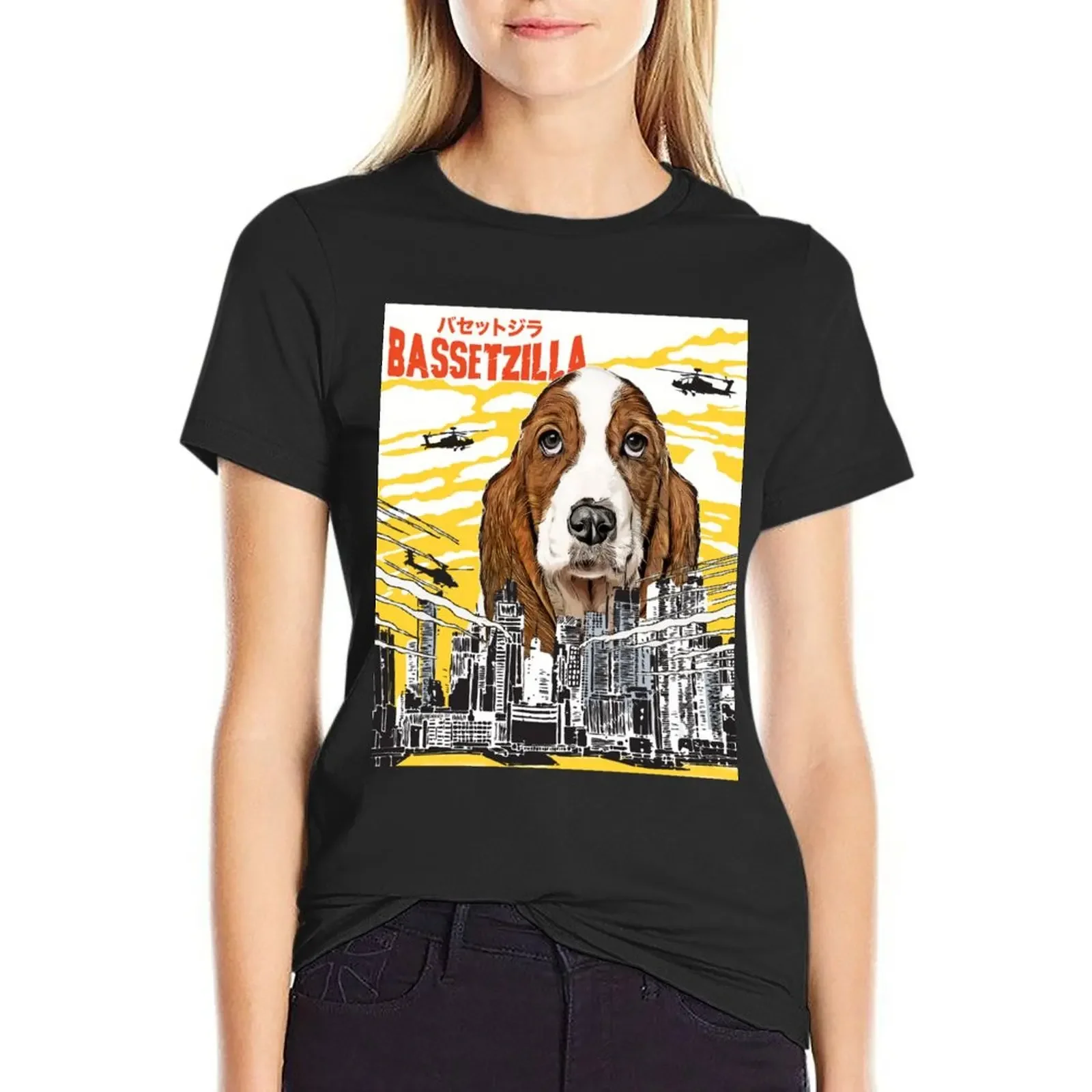 

Bassetzilla Funny Dog T-Shirt oversized aesthetic clothes Blouse cropped t shirts for Women