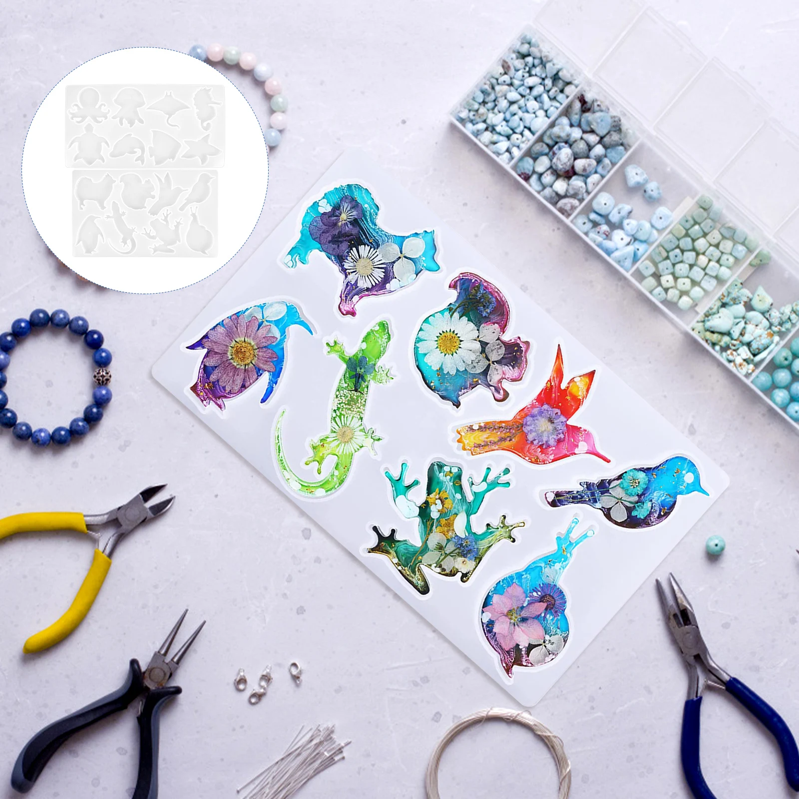 

2pcs Animal Shaped Silicone Molds Easy Demold Resistant Tearing Washable Durable DIY Crafts Jewelry Keychain Dream Catcher Kit