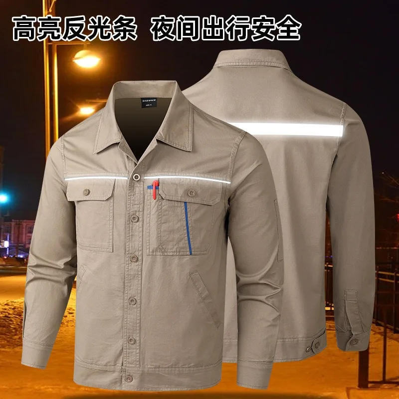 夏用作業服セットメンズ通気性耐摩耗性ワークショップ機械修理電気プロセス電気溶接長袖