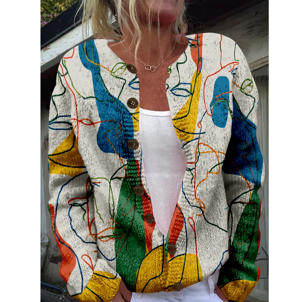 

Autumn Winter Knitted Art Face Cardigan Vintage Casual Sweater Japanese Fashion Streetwear Women Sweaters Knit Top Jumpers