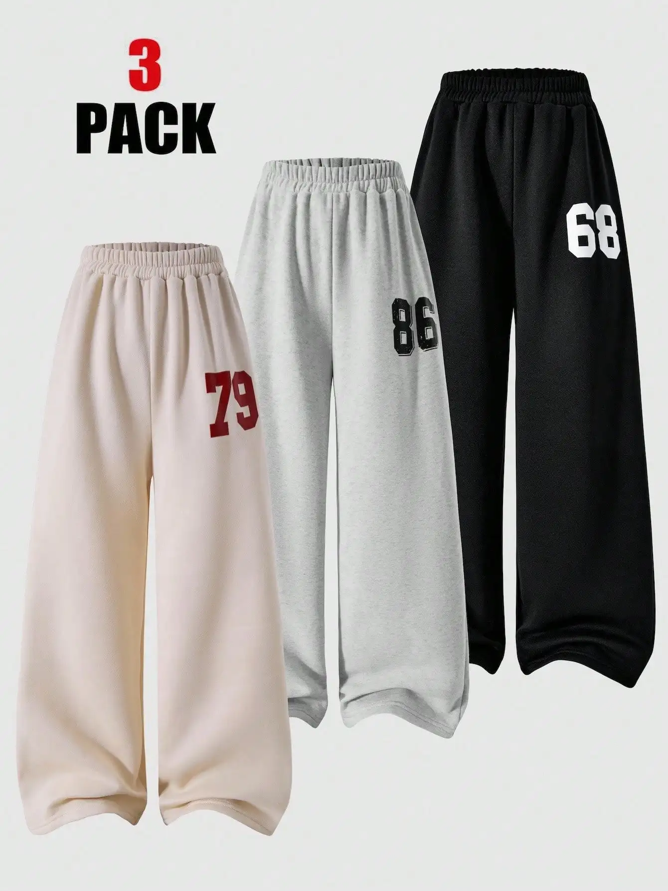 

Комплект из 3-х унисекс-спортивных брюк с широкими штанинами и цифровым принтом, на мягкой флисовой подкладке для осени и зимы