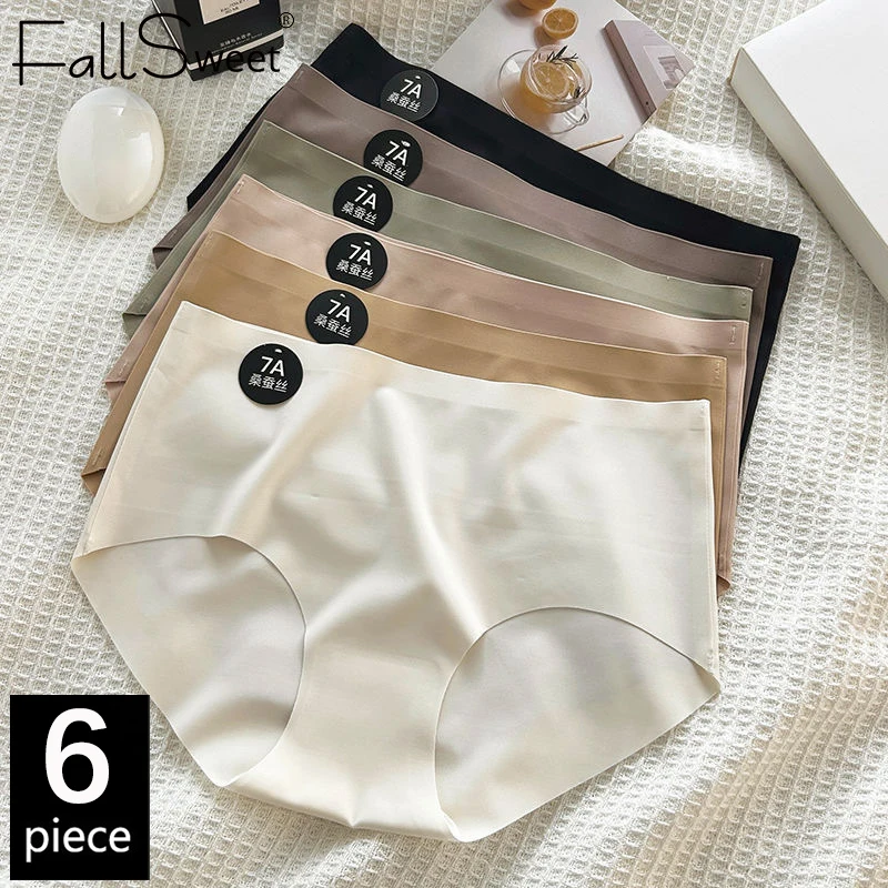 FallSweet 6PCS Ultra-Thin Seamless Panties for Women Mulberry Silk Panties Invisible Briefs High Elastic Comfort Soft Underpants