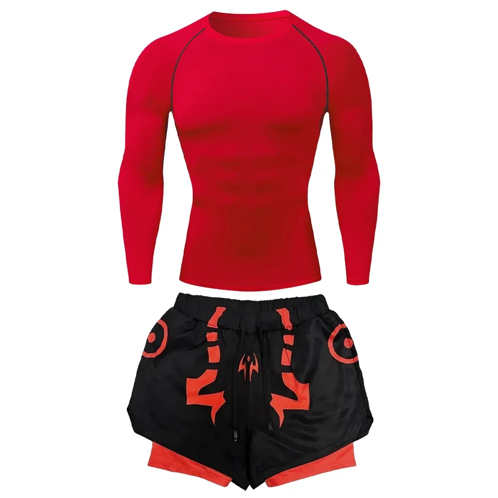 Jujutsu Kaisen Anime Kompresyjny strój sportowy Fitness Zestaw męski Sukuna Nadruk 3D Szybkoschnący Rashguard + Spodenki gimnastyczne 2 w 1 Lato