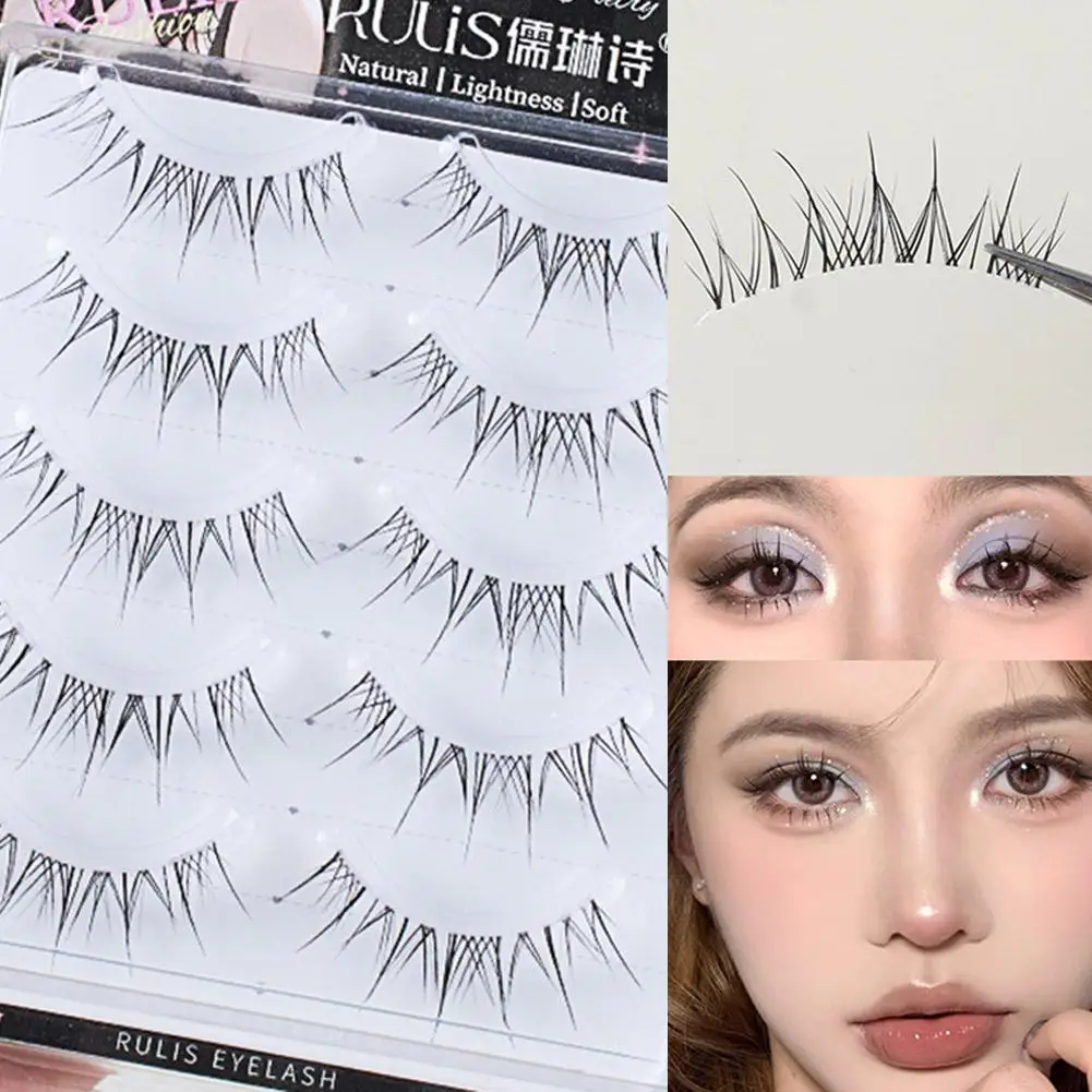 5 ペアつけまつげアップグレードされたまつげ V 字型透明幹ソフトナチュラルアイラッシュミンク韓国スタイルアニメメイク