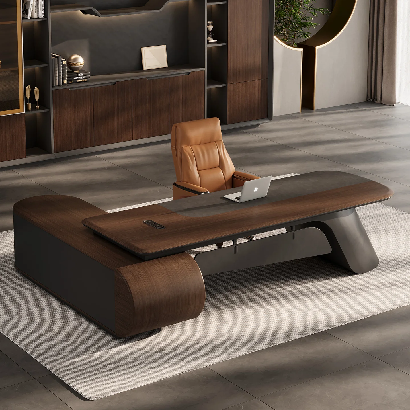 Modern High-End Executive Wooden Panel Office Desk Set Extendable Factory Custom Commercial Furniture Home Hospital Use Designed