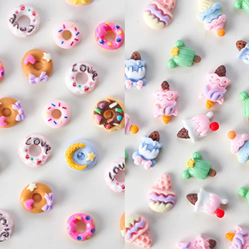 30Pcs/Set 3D Summer Cartoon Donut Ice Cream Nail Jewelry Charms Decoration DIY Crafts Woman Manicure Art Accessories Gift Resin