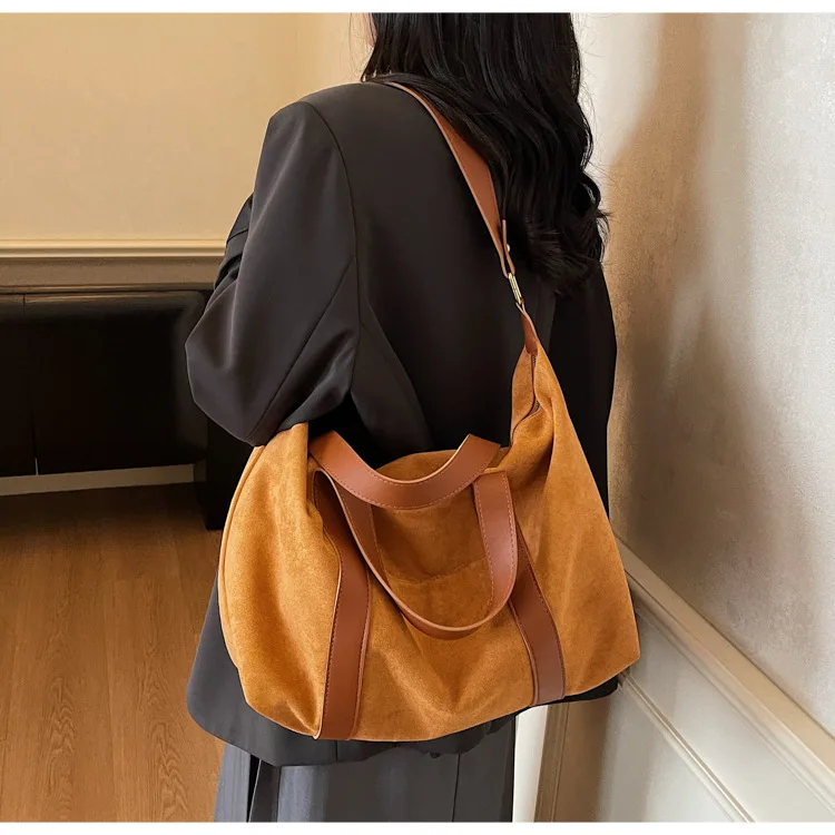 حقيبة يد جديدة للنساء حقائب كبيرة من جلد الغزال الصناعي حقائب كتف نسائية ذات سعة كبيرة حقيبة لياقة للسفر حقيبة بولسا بنية #6