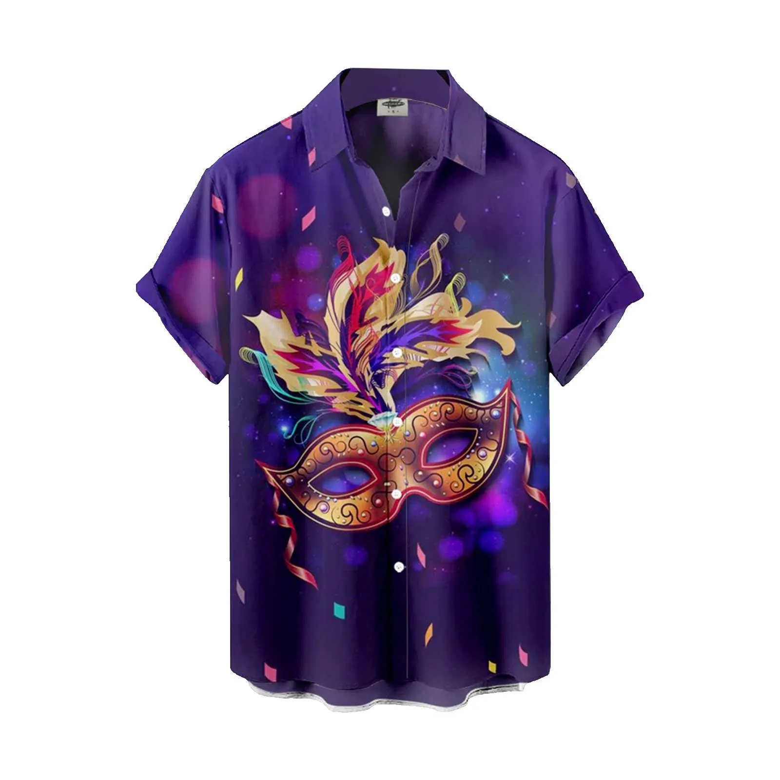 Carnival Feast Shirts Mens Contrast Color Clown Mask Print Fashion Tops Male Pocket Short Sleeve Holiday Artistic Print Clothing