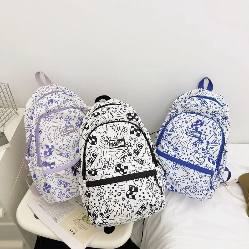 Bolsa de ombro de nylon para estudantes, Graffiti Doodle School Bag Mochila de moda casual de alta qualidade