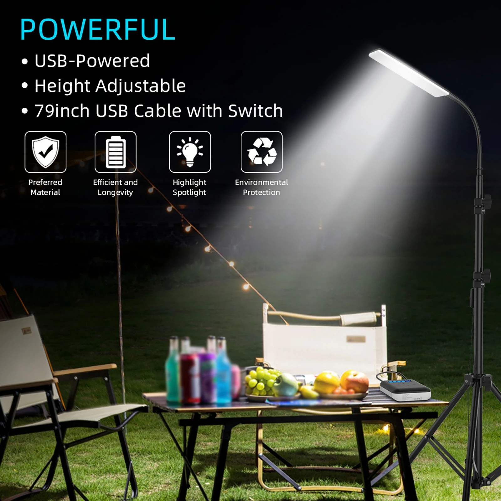 Outdoor Camping Lights Tripod Adjustable Height Photography Stand Fill Light USB 5V Power Supply Charge for Camping BBQ