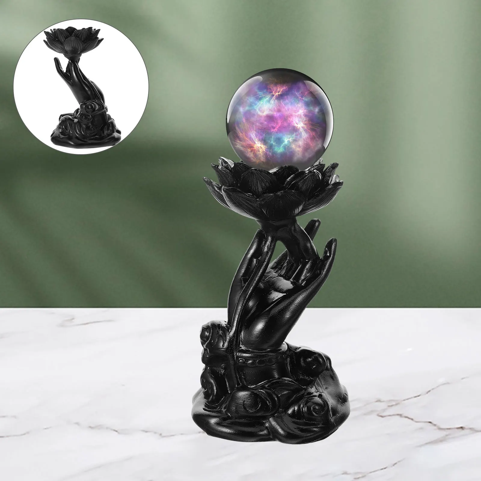 תושבת כדור קריסטל רזין כדור קטן לתצוגה של בודהה לקישוט שולחן מרכזי לוטוס