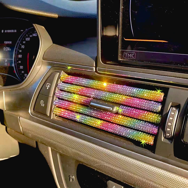 

1 PCS Bling Car Interior Decoration Strips Moulding Trim Air Conditioner Outlet Cystal Vent Grille Chrome Interior Strip Auto