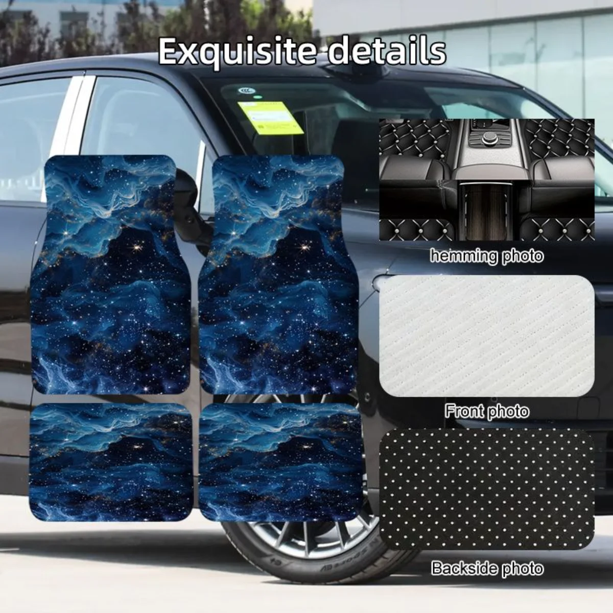 Universal 4Pcs Car Floor Mats Galaxy Starry Sky Nebula Print Waterproof Anti-slip Auto Foot Pads All Season Interior Decoration