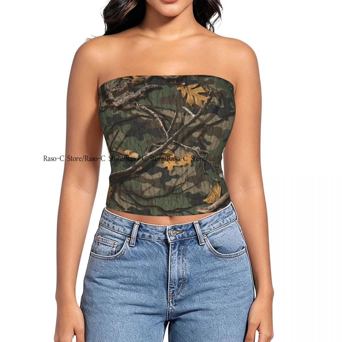 Strapless Sexy Tube Tops Summer Outfits Women Backless Shoulder Wrap Camouflage Leave Female Crop Top