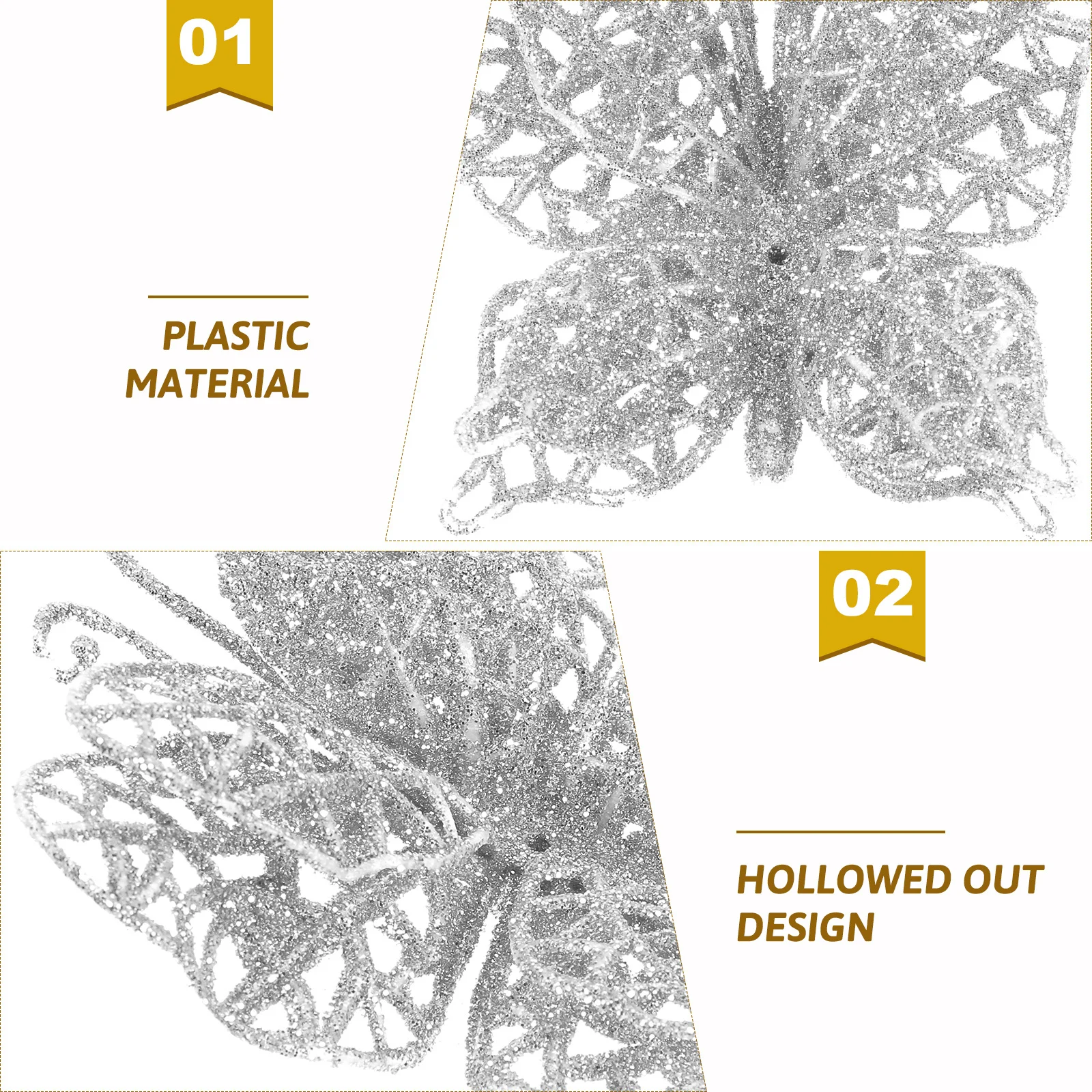 

24Pcs Wedding Decoration Glitter Hollow Christmas Butterflies for DIY Christmas Tree Ornaments Xmas Wreath Supplies