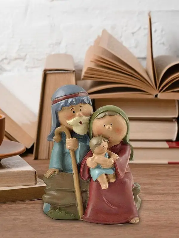 العائلة المقدسة تمثال تمثال الحرفية المهد المشهد الزينة تمثال راتنج عيد الميلاد الجدول الديكور سطح المكتب هدية المنزل #4