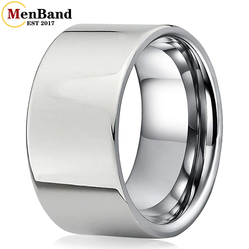 MenBand Classic 10MM 12MM Wide Glossy Large Men\'s Ring Shiny Wedding Ring with Tungsten Flat Finish Design, Comfortable Fit