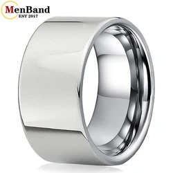 MenBand Classic 10MM 12MM Wide Glossy Large Men's Ring Shiny Wedding Ring with Tungsten Flat Finish Design, Comfortable Fit