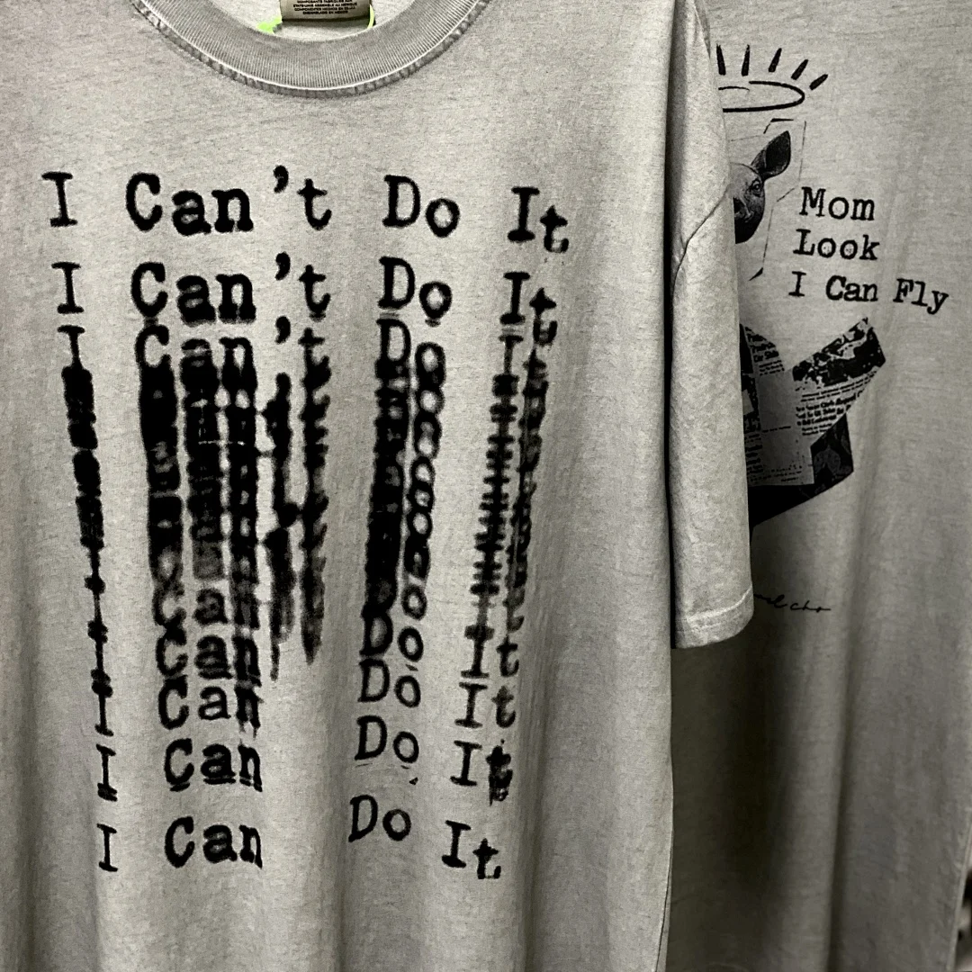 Oversized Vintage Saint T-shirt Men Angel Pig Mom Look I Can Fly Letter Print Streetwear Loose Washed Cotton Tees Unisex Tops