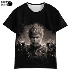 男性と女性のための黒の神話のwukong Tシャツ,ラウンドネック,半袖,神話の太陽のwukong,プリントされたトップス,Tシャツ