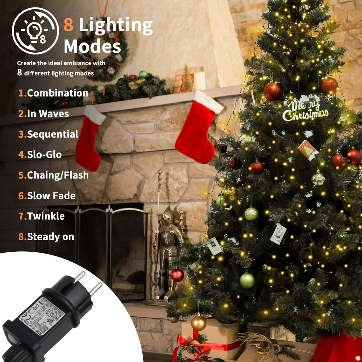 أضواء الجنية أضواء شجرة عيد الميلاد في الهواء الطلق مع النجوم 400 المصابيح الدافئة الأبيض إضاءة عيد الميلاد IP44 مع 8 أوضاع الضوء لقضاء عطلة